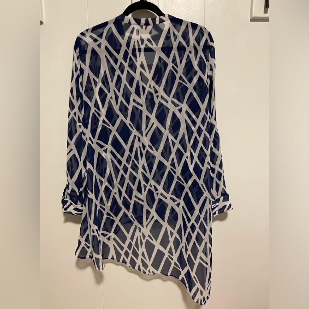 Chico’s Asymmetrical Blue/White Sheer Tunic SZ 2/ L-12